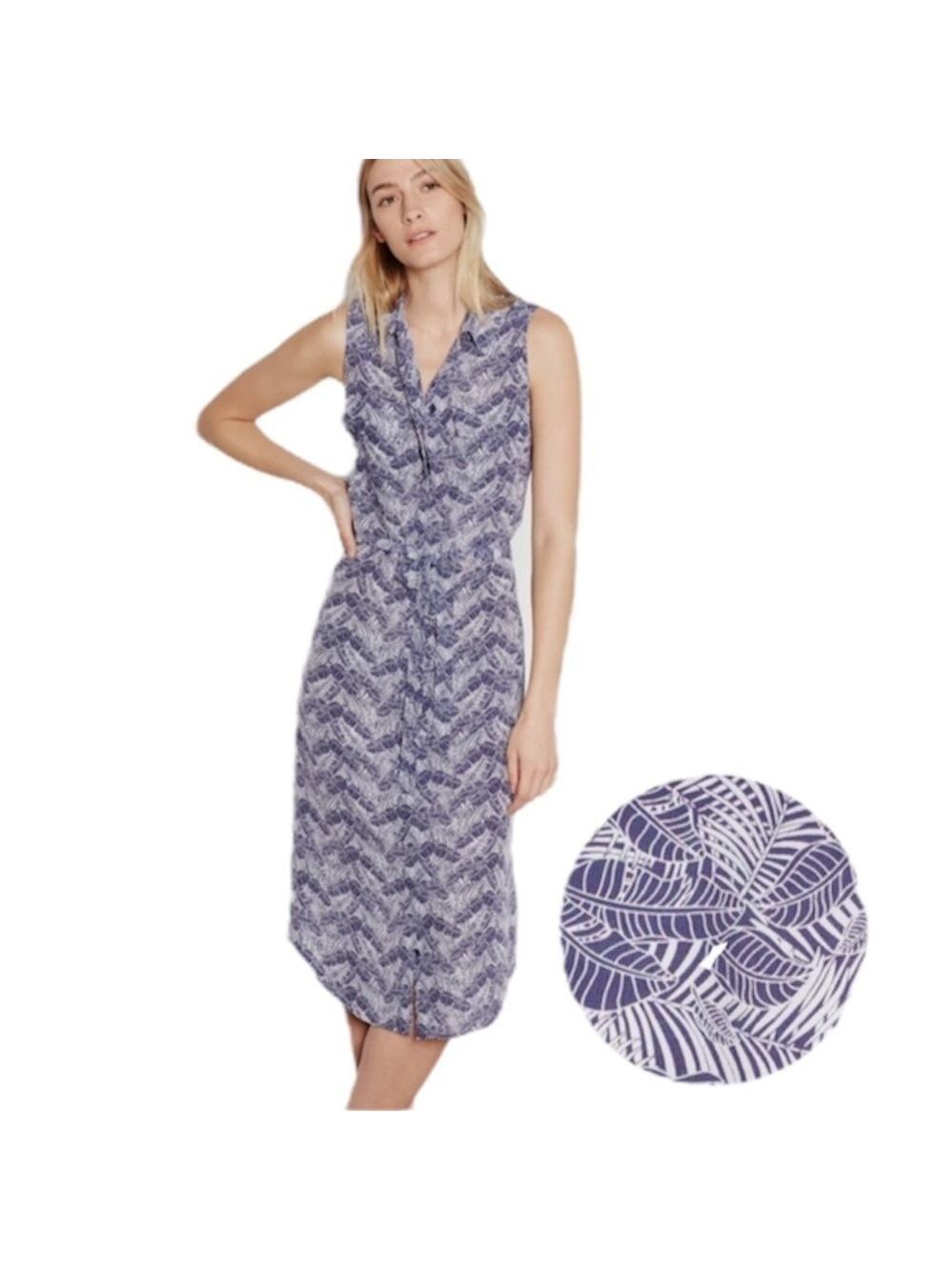 EQUIPMENT Tegan 100% silk blue white jungle print sleeveless shirt dress XS
